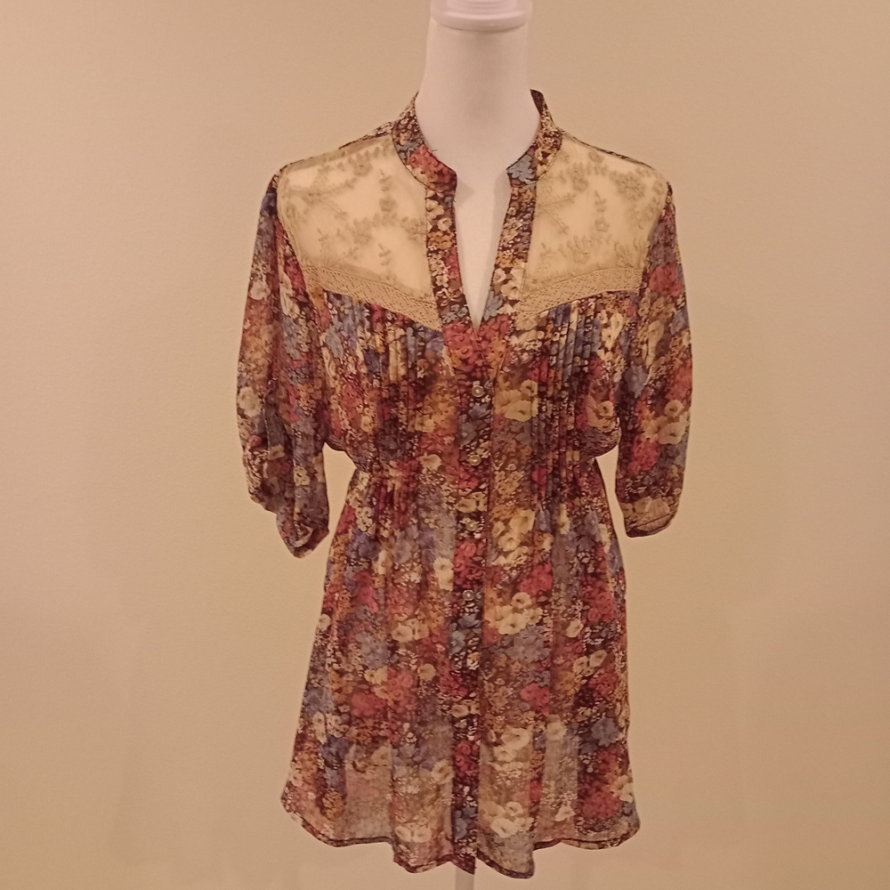 American Rag Floral Sheer Blouse - Multicolor